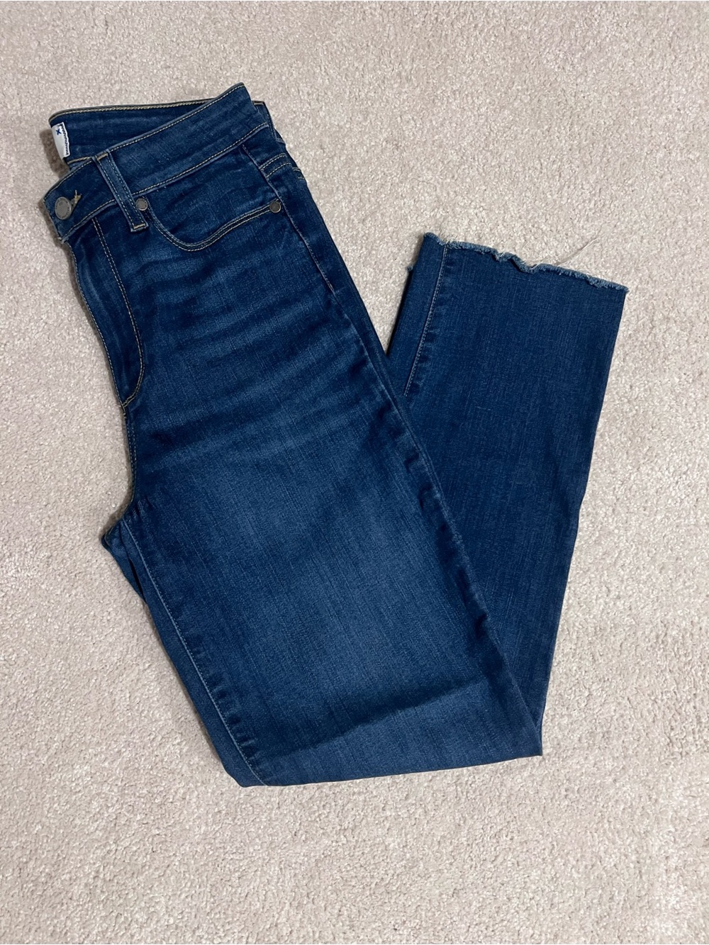 PAIGE Hoxton Straight Ankle Jeans Size 28 Raw Hem Dark Wash